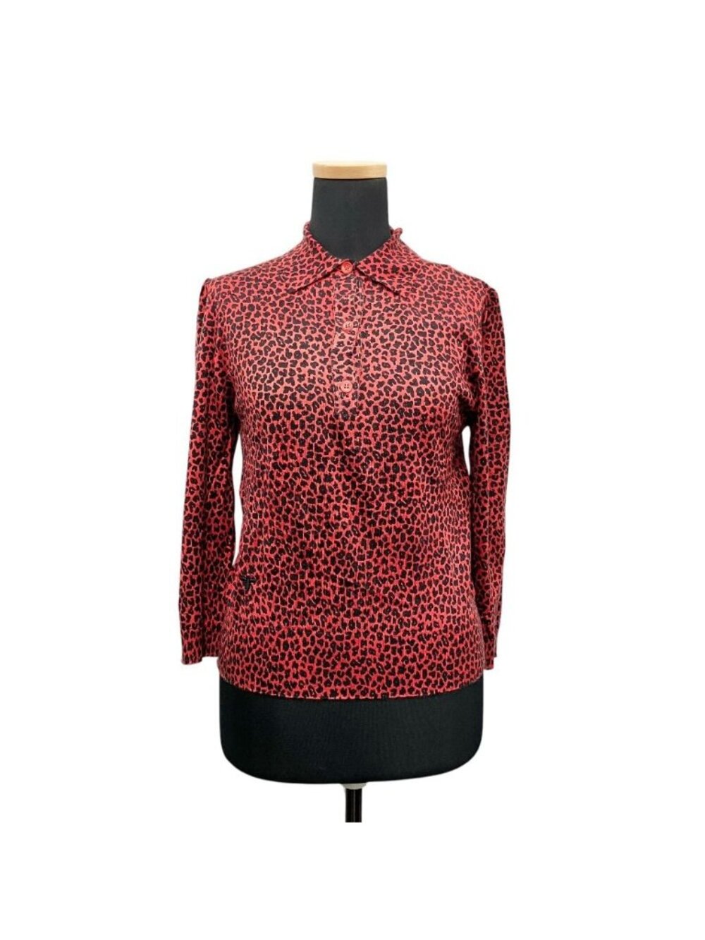 Dior 21 AW Cashmere Silk Polo Shirt Top Half Sleeve Leopard Bee Embroidery